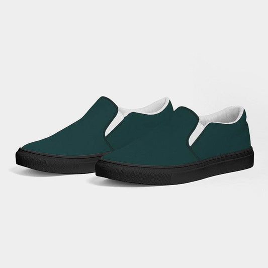 Dark Fully-Muted Blue-Green Women's Slip-On Canvas Sneakers (CBG2-FM-DA) - Side 3