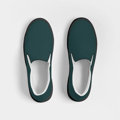 Dark Fully-Muted Blue-Green Women's Slip-On Canvas Sneakers (CBG2-FM-DA) - Top