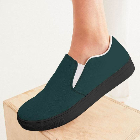 Dark Fully-Muted Blue-Green Women's Slip-On Canvas Sneakers (CBG2-FM-DA) - Woman CloseUp