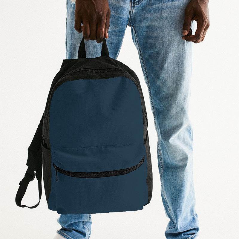 Dark Fully-Muted Blue Canvas Backpack (B-FM-DA) - Man Holding