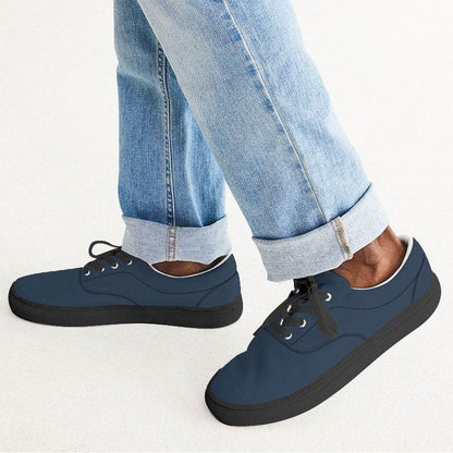 Dark Fully-Muted Blue Men's Canvas Sneakers (IB2-FM-DA) - Man CloseUp