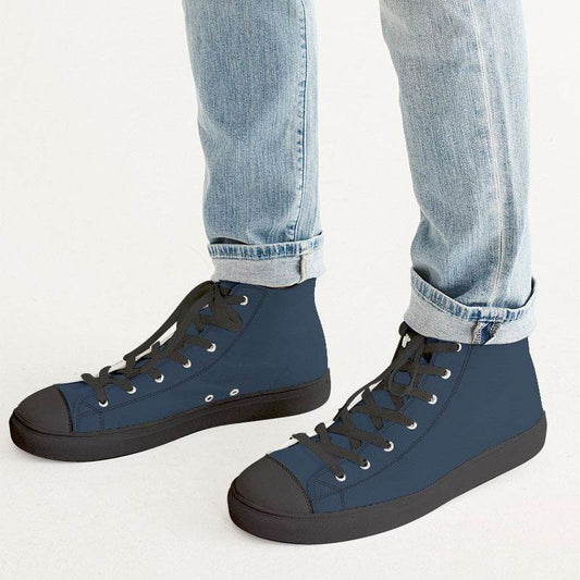 Dark Fully-Muted Blue Men's High-Top Canvas Sneakers (IB2-FM-DA) - Man CloseUp