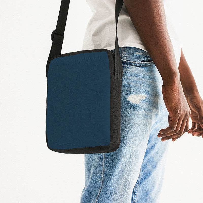 Dark Fully-Muted Blue Messenger Pouch (B-FM-DA) - Man Side CloseUp