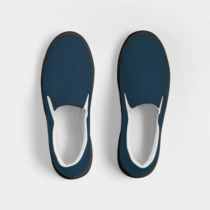 Dark Fully-Muted Blue Women's Slip-On Canvas Sneakers (B-FM-DA) - Top