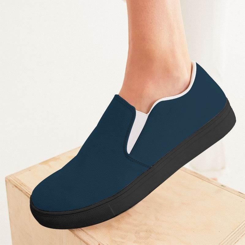 Dark Fully-Muted Blue Women's Slip-On Canvas Sneakers (B-FM-DA) - Woman CloseUp