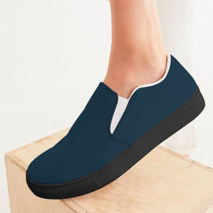 Dark Fully-Muted Blue Women's Slip-On Canvas Sneakers (B-FM-DA) - Woman CloseUp