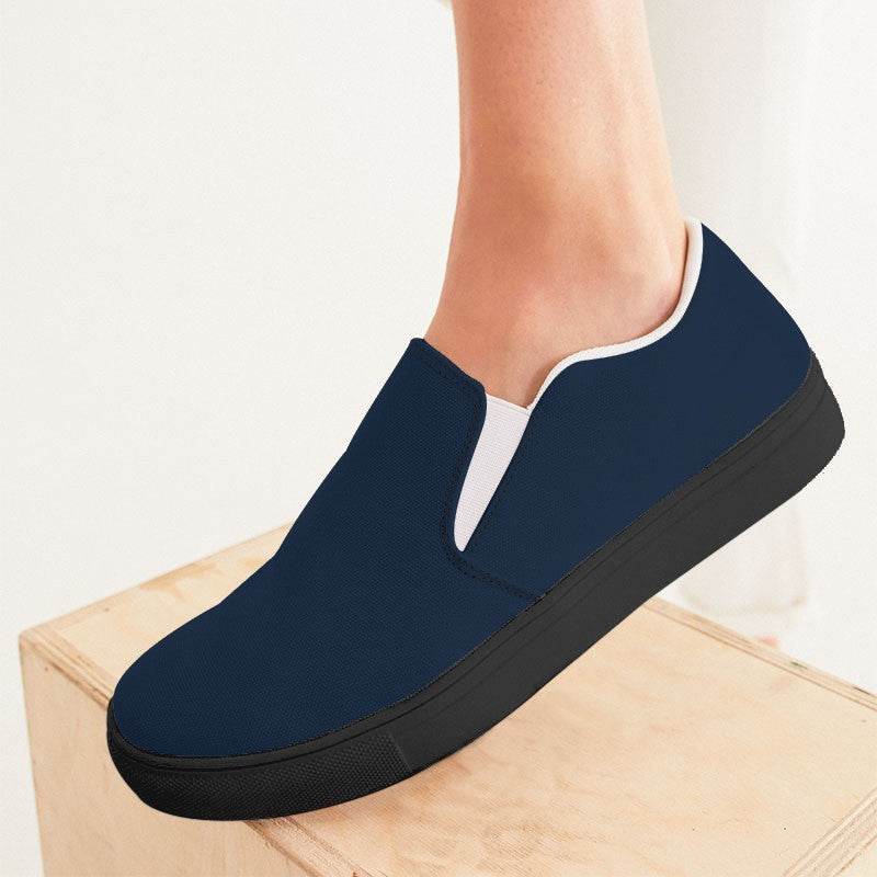 Dark Fully-Muted Blue Women's Slip-On Canvas Sneakers (IB2-FM-DA) - Woman CloseUp