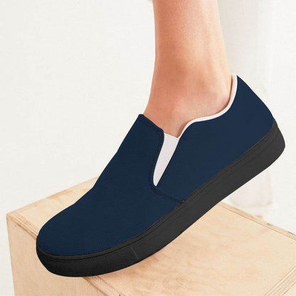 Dark Fully-Muted Blue Women's Slip-On Canvas Sneakers (IB2-FM-DA) - Woman CloseUp