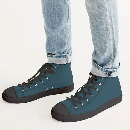 Dark Fully-Muted Cyan Men's High-Top Canvas Sneakers (BC2-FM-DA) - Man CloseUp