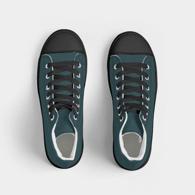 Dark Fully-Muted Cyan Women's High-Top Canvas Sneakers (C-FM-DA) - Top