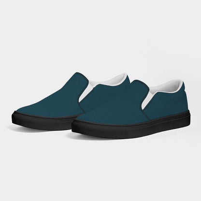 Dark Fully-Muted Cyan Women's Slip-On Canvas Sneakers (BC2-FM-DA) - Side 3
