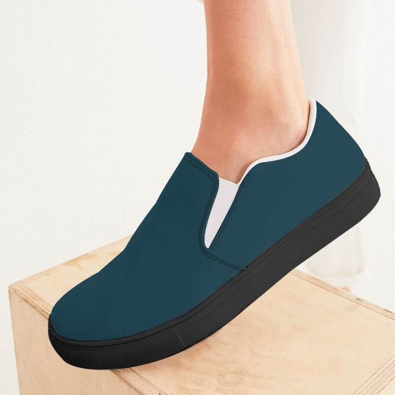 Dark Fully-Muted Cyan Women's Slip-On Canvas Sneakers (BC2-FM-DA) - Woman CloseUp