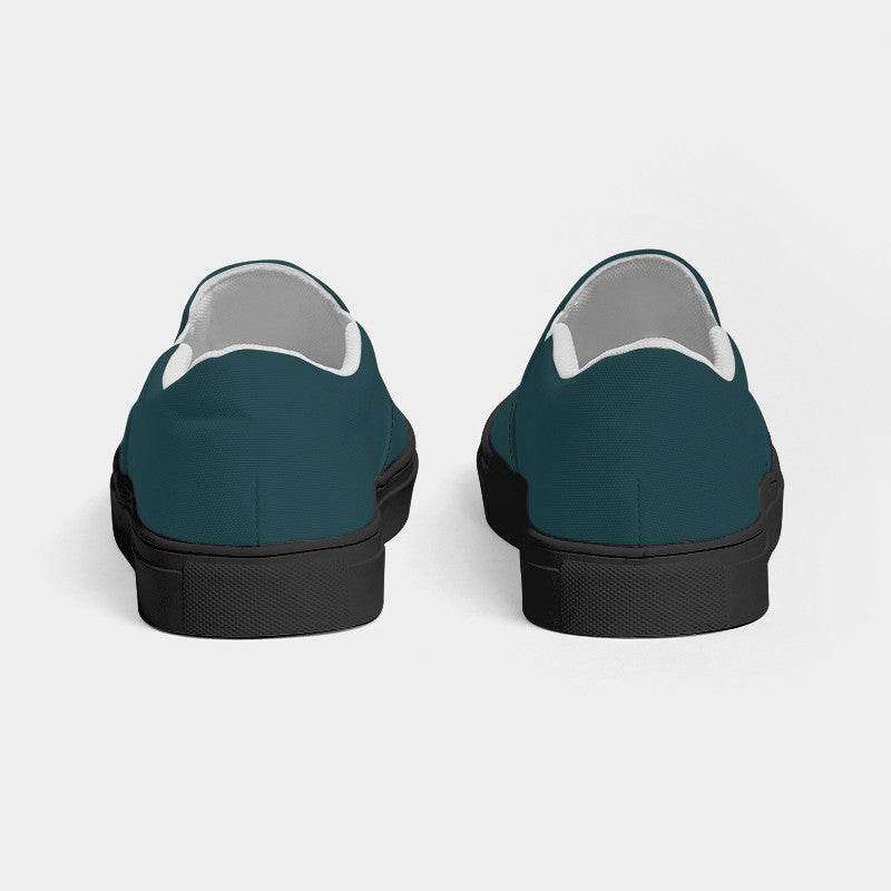 Dark Fully-Muted Cyan Women's Slip-On Canvas Sneakers (C-FM-DA) - Back