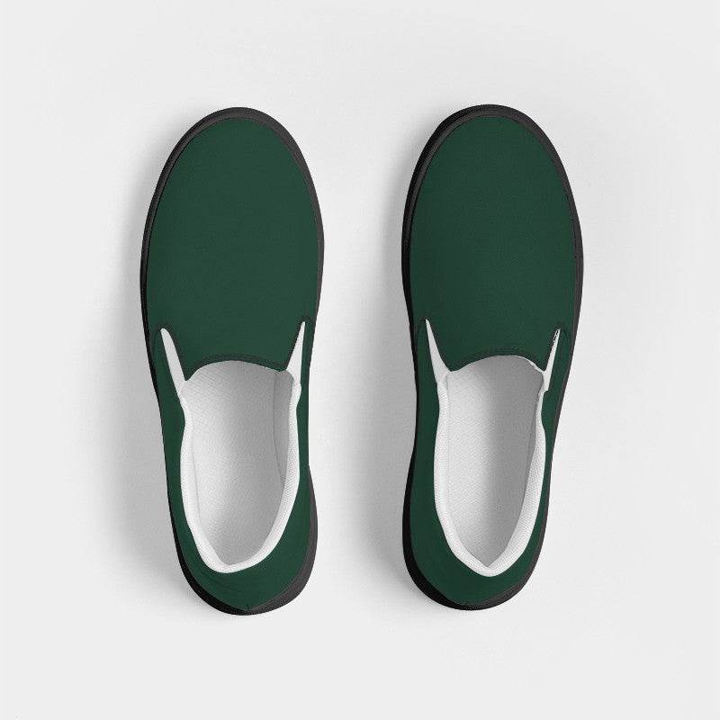 Dark Fully-Muted Green Women's Slip-On Canvas Sneakers (BGG2-FM-DA) - Top