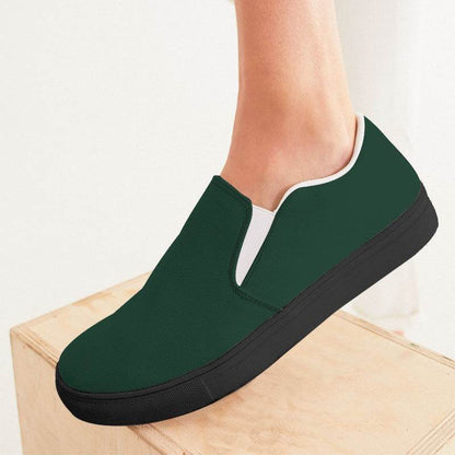 Dark Fully-Muted Green Women's Slip-On Canvas Sneakers (BGG2-FM-DA) - Woman CloseUp