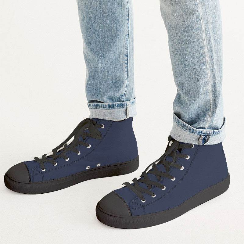 Dark Fully-Muted Indigo Men's High-Top Canvas Sneakers (I-FM-DA) - Man CloseUp