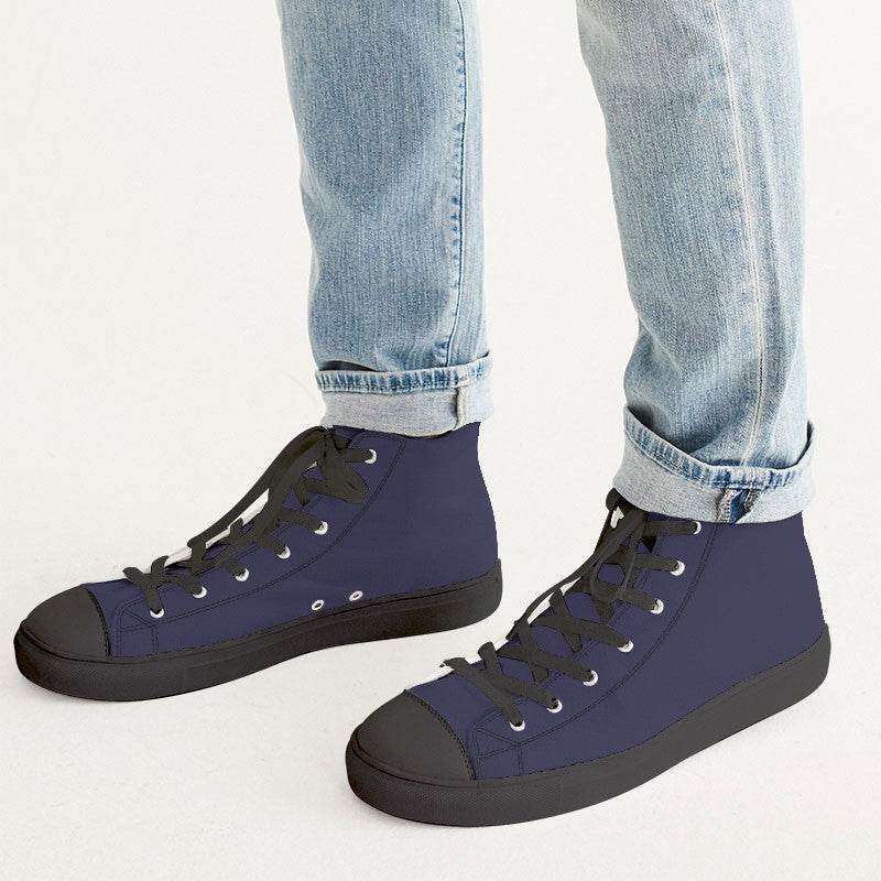 Dark Fully-Muted Indigo Men's High-Top Canvas Sneakers (PUI2-FM-DA) - Man CloseUp