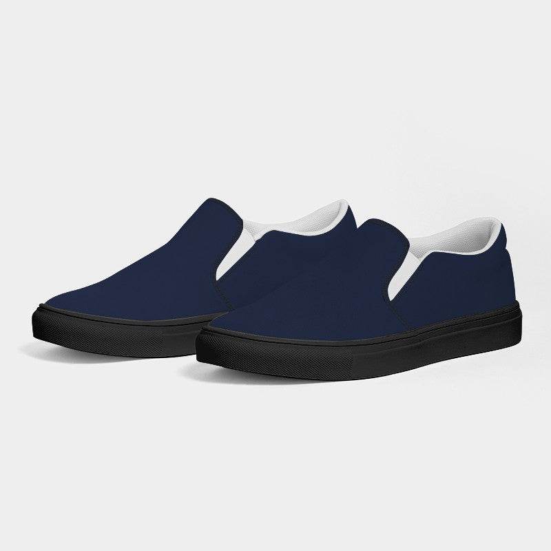 Dark Fully-Muted Indigo Men's Slip-On Canvas Sneakers (I-FM-DA) - Side 3