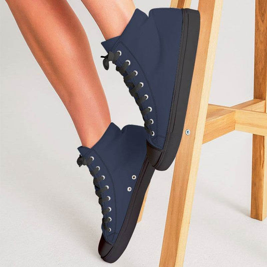 Dark Fully-Muted Indigo Women's High-Top Canvas Sneakers (I-FM-DA) - Woman CloseUp
