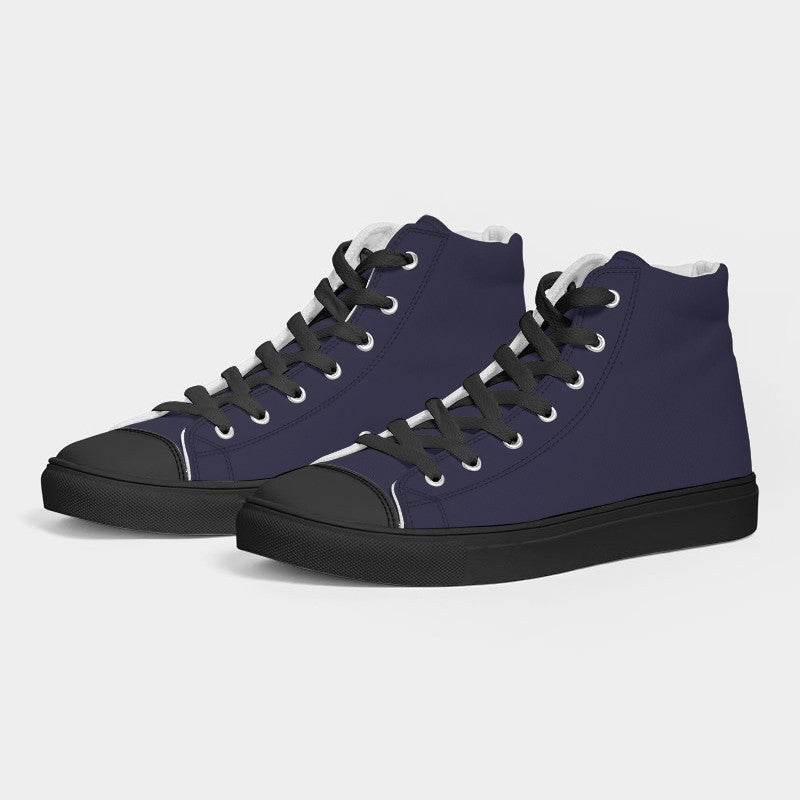 Dark Fully-Muted Indigo Women's High-Top Canvas Sneakers (PUI2-FM-DA) - Side 3