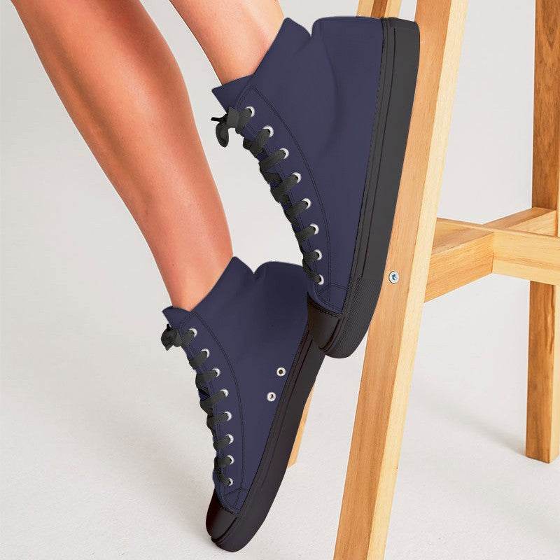 Dark Fully-Muted Indigo Women's High-Top Canvas Sneakers (PUI2-FM-DA) - Woman CloseUp