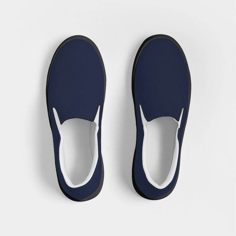 Dark Fully-Muted Indigo Women's Slip-On Canvas Sneakers (I-FM-DA) - Top