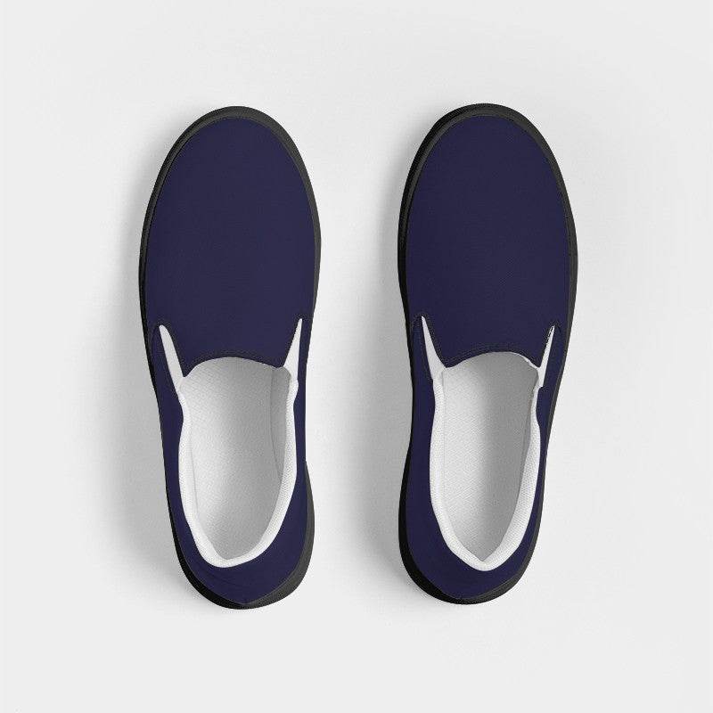Dark Fully-Muted Indigo Women's Slip-On Canvas Sneakers (PUI2-FM-DA) - Top