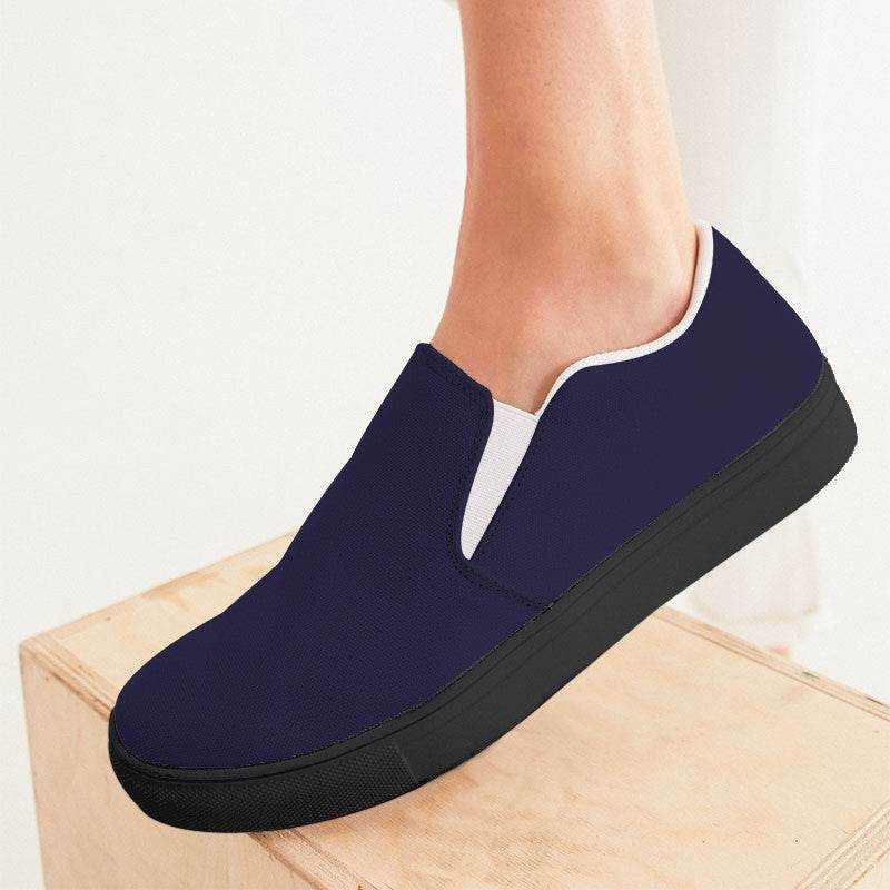 Dark Fully-Muted Indigo Women's Slip-On Canvas Sneakers (PUI2-FM-DA) - Woman CloseUp