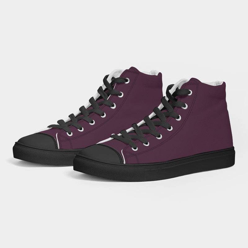 Dark Fully-Muted Magenta Women's High-Top Canvas Sneakers (PIM2-FM-DA) - Side 3