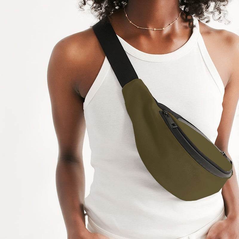 Dark Fully-Muted Yellow Belt Bag (Y-FM-DA) - Woman Front CloseUp
