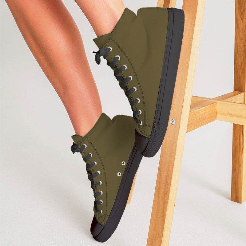 Dark Fully-Muted Yellow Women's High-Top Canvas Sneakers (Y-FM-DA) - Woman CloseUp