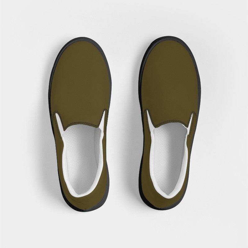 Dark Fully-Muted Yellow Women's Slip-On Canvas Sneakers (Y-FM-DA) - Top