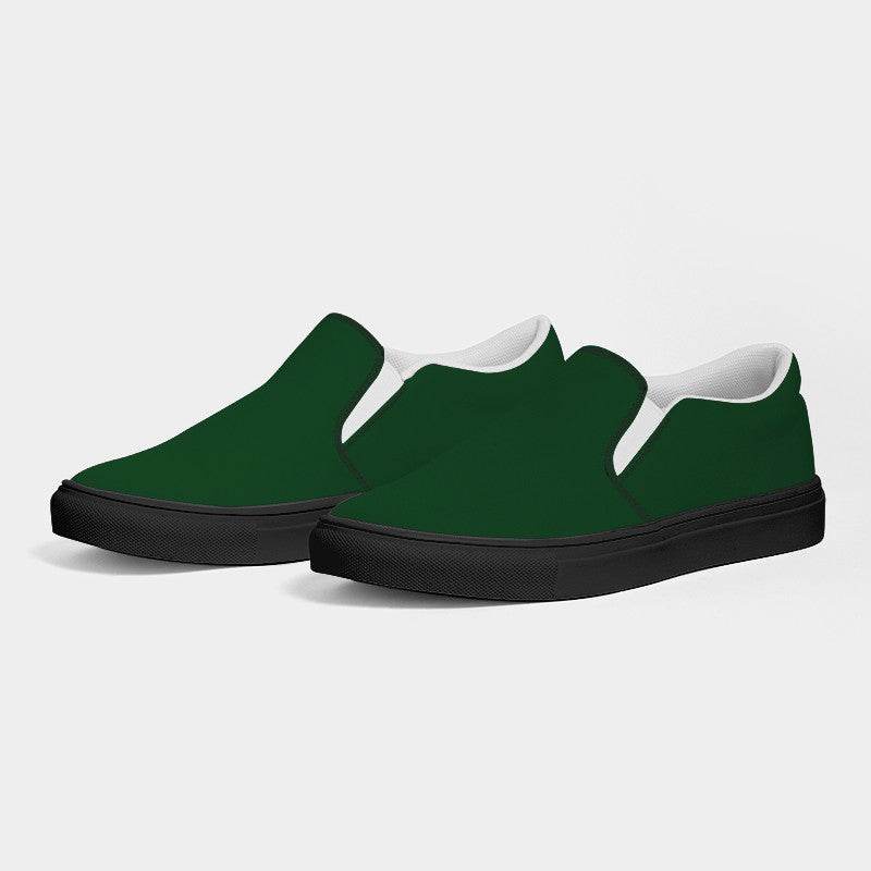Dark Green Men's Slip-On Canvas Sneakers (G-MU-DE) - Side 3