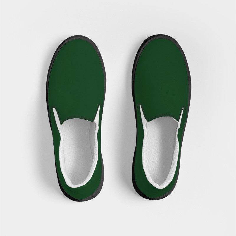 Dark Green Women's Slip-On Canvas Sneakers (G-MU-DE) - Top