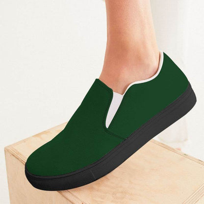 Dark Green Women's Slip-On Canvas Sneakers (G-MU-DE) - Woman CloseUp