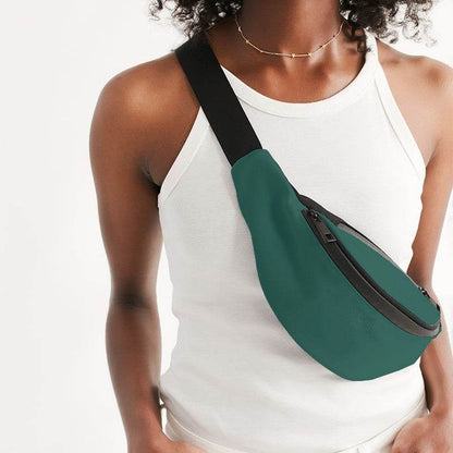 Dark Muted Blue-Green Belt Bag (BG-MU-DA) - Woman Front CloseUp