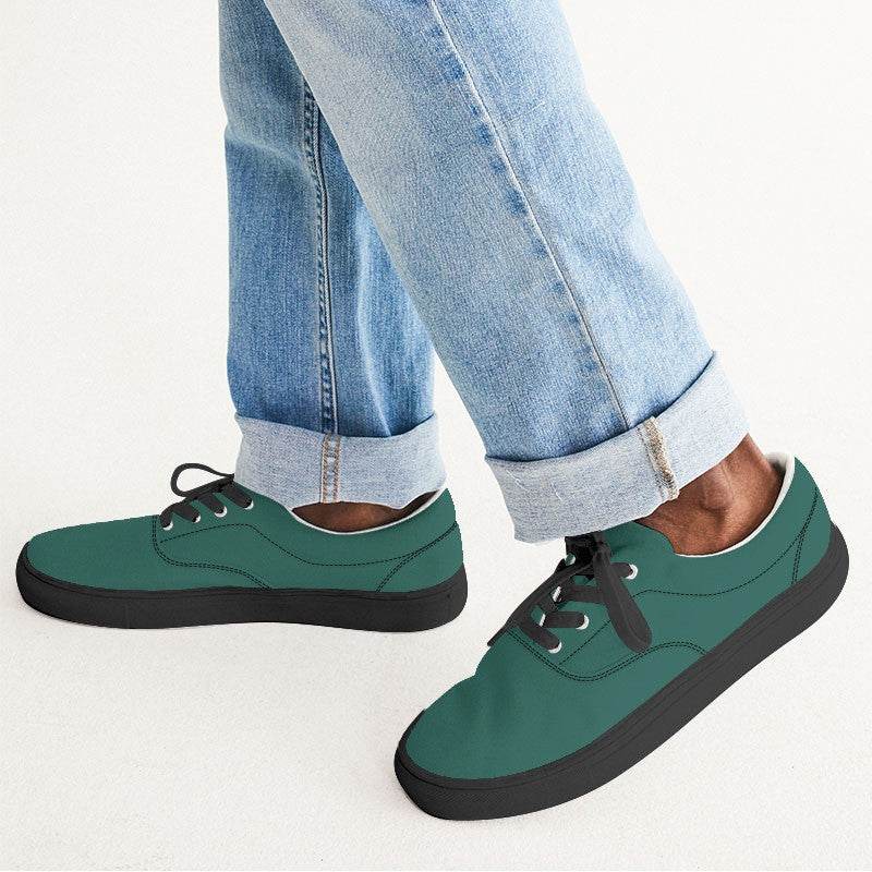 Dark Muted Blue-Green Men's Canvas Sneakers (BG-MU-DA) - Man CloseUp