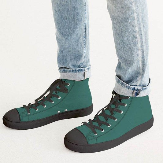 Dark Muted Blue-Green Men's High-Top Canvas Sneakers (BG-MU-DA) - Man CloseUp