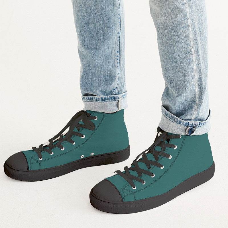 Dark Muted Blue-Green Men's High-Top Canvas Sneakers (CBG2-MU-DA) - Man CloseUp