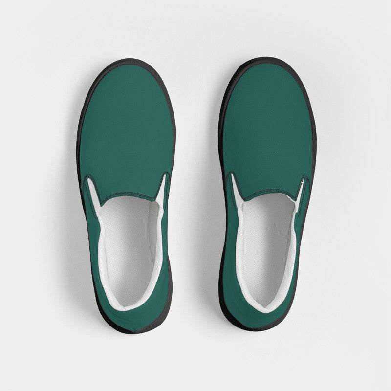 Dark Muted Blue-Green Men's Slip-On Canvas Sneakers (BG-MU-DA) - Top
