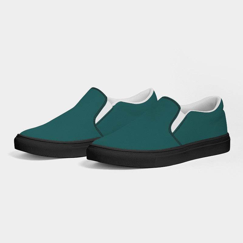 Dark Muted Blue-Green Men's Slip-On Canvas Sneakers (CBG2-MU-DA) - Side 3