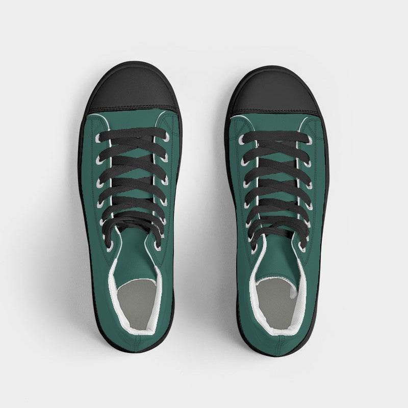 Dark Muted Blue-Green Women's High-Top Canvas Sneakers (BG-MU-DA) - Top