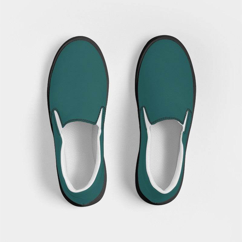 Dark Muted Blue-Green Women's Slip-On Canvas Sneakers (CBG2-MU-DA) - Top
