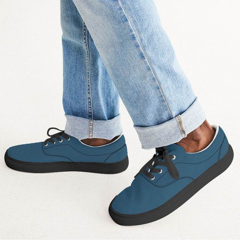 Dark Muted Blue Men's Canvas Sneakers (B-MU-DA) - Man CloseUp