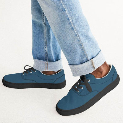 Dark Muted Blue Men's Canvas Sneakers (B-MU-DA) - Man CloseUp