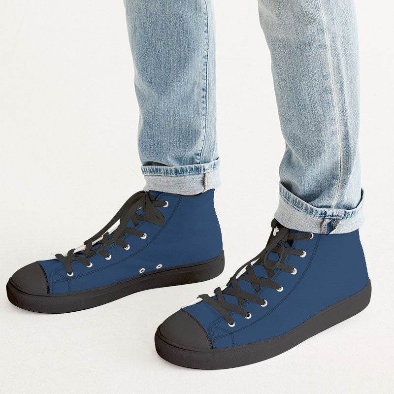 Dark Muted Blue Men's High-Top Canvas Sneakers (IB2-MU-DA) - Man CloseUp