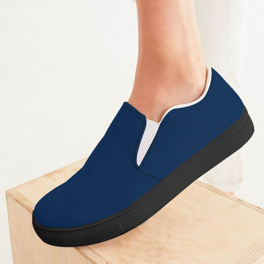 Dark Muted Blue Women's Slip-On Canvas Sneakers (IB2-MU-DA) - Woman CloseUp