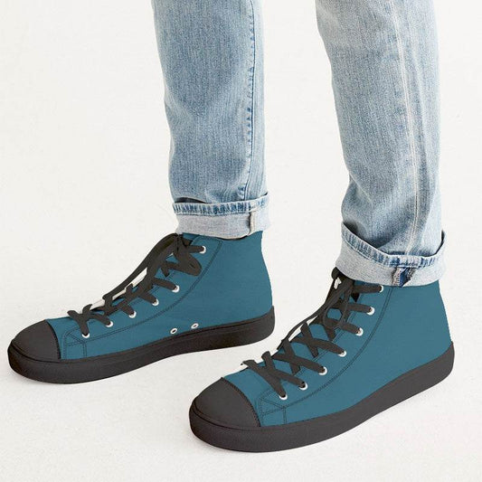 Dark Muted Cyan Men's High-Top Canvas Sneakers (BC2-MU-DA) - Man CloseUp