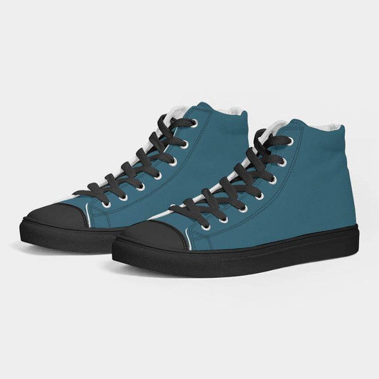 Dark Muted Cyan Men's High-Top Canvas Sneakers (BC2-MU-DA) - Side 3