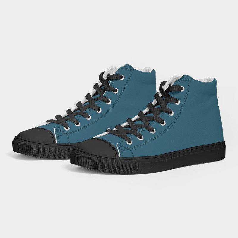 Dark Muted Cyan Women's High-Top Canvas Sneakers (BC2-MU-DA) - Side 3
